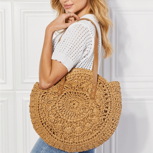 Boho Vibes Black Sun Straw Beach Bag - Picture 4 of 8